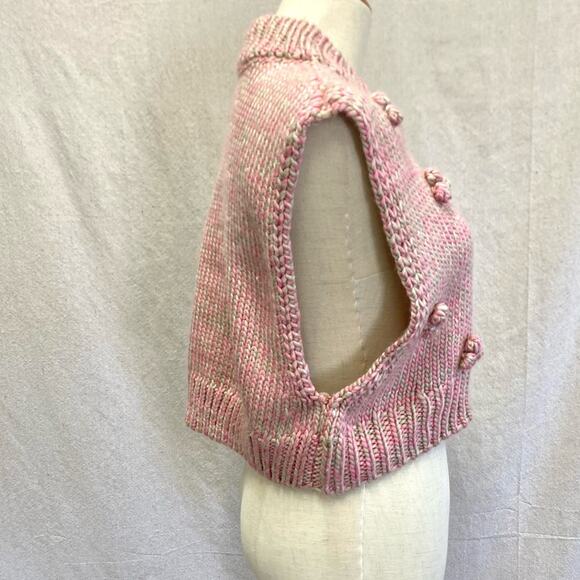 Urban Outfitters pink/tan mock neck boxy sleeveless pom pom  sweater NWT Small - Picture 8 of 14